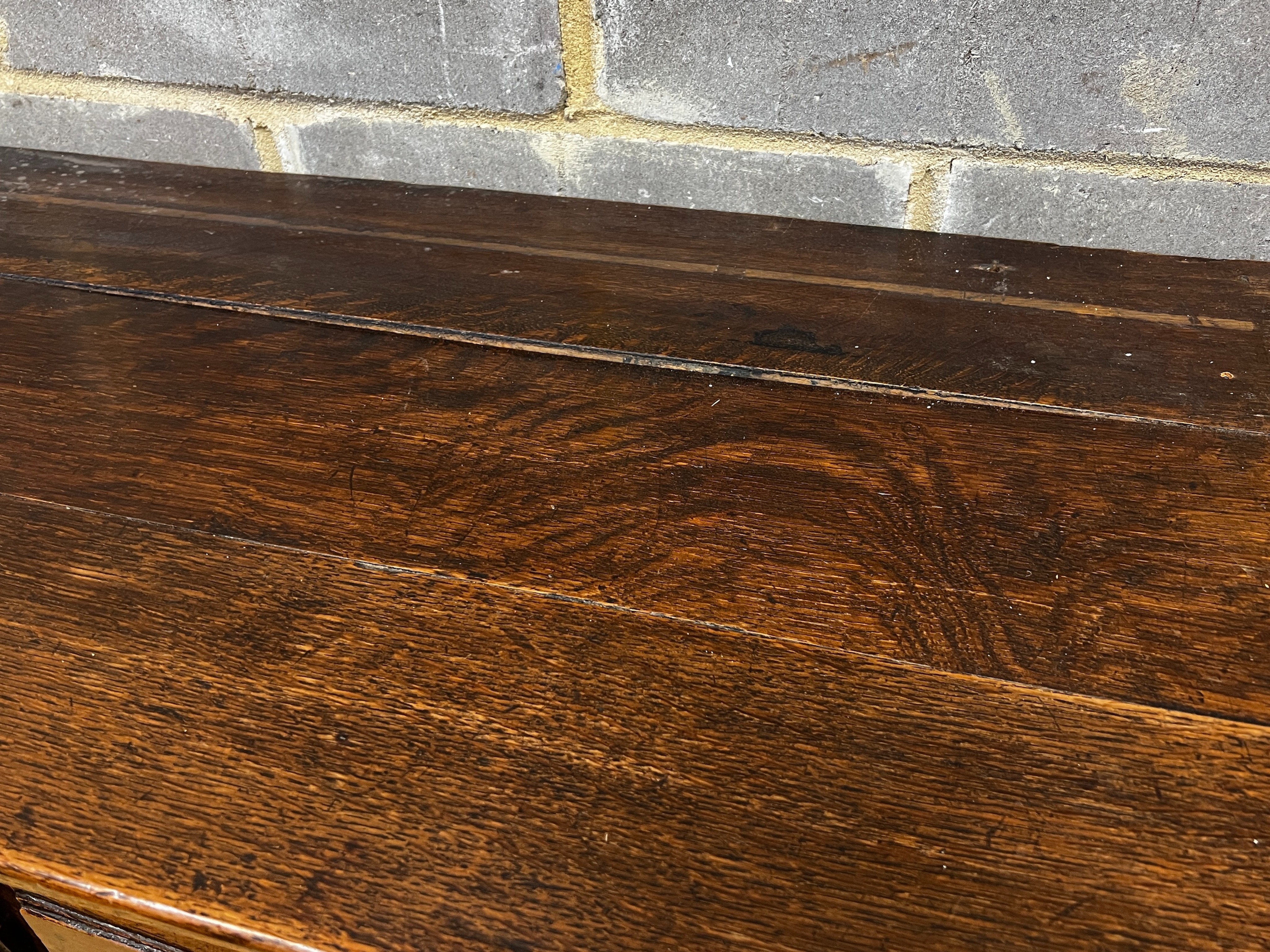 An 18th century and later oak low dresser, width 175cm, depth 50cm, height 88cm